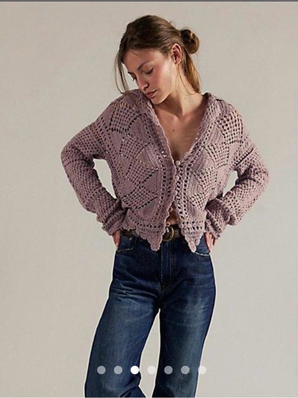 Free People/ We The Free Lavender Crochet V‑Neck Button Cardigan Size Large